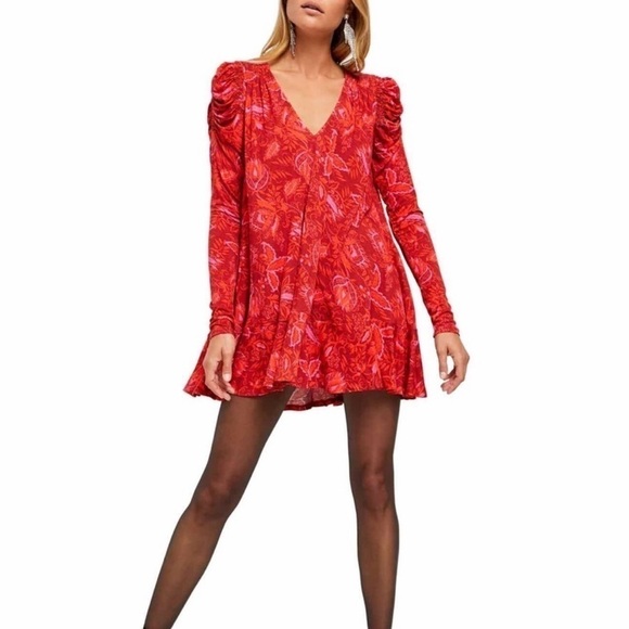 Free People Hello Lover Tunic Top Red Scarlett Combo Floral Size S Women’s - Picture 1 of 11